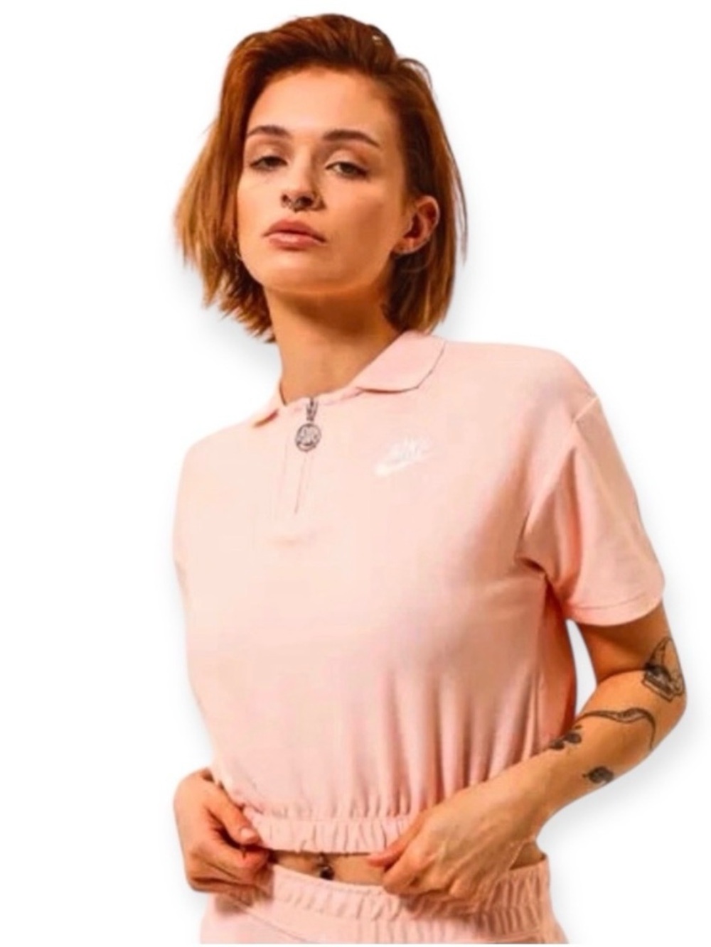 Nike Air Cropped Light Pink Cropped Polo Top